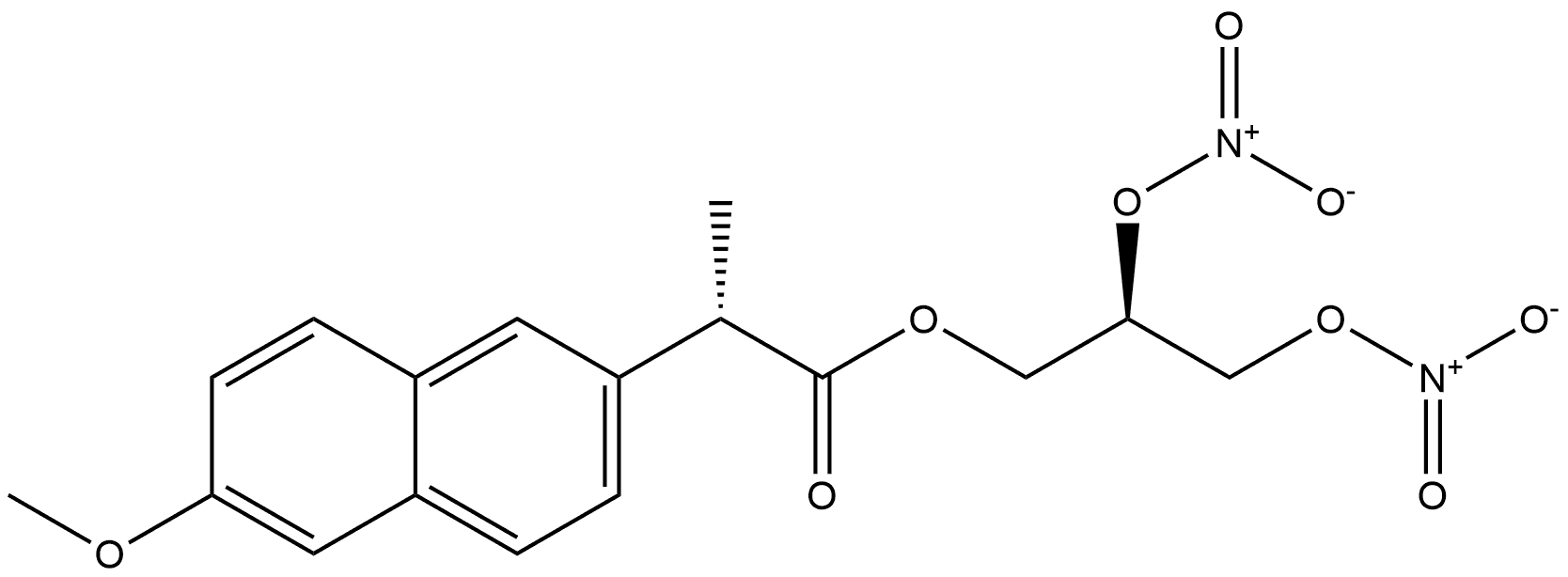 2-Naphthaleneacetic acid, 6-methoxy-α-methyl-, (2R)-2,3-bis(nitrooxy)propyl ester, (αS)- Struktur