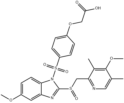 Acetic acid, 2-[4-[[5-methoxy-2-[[(4-methoxy-3,5-dimethyl-2-pyridinyl)methyl]sulfinyl]-1H-benzimidazol-1-yl]sulfonyl]phenoxy]- Struktur