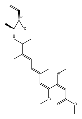 2,4,6,8-Undecatetraenoic acid, 11-[(2R,3R)-3-ethenyl-2-methyl-2-oxiranyl]-3,4-dimethoxy-6,9,10-trimethyl-, methyl ester, (2E,4E,6E,8E)-rel- Struktur