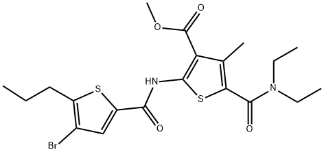 methyl 2-(4-bromo-5-propylthiophene-2-carboxamido)-5-(diethylcarbamoyl)-4-methylthiophene-3-carboxylate Struktur