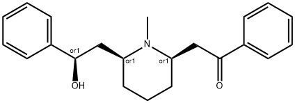 Ethanone, 2-[(2R,6S)-6-[(2R)-2-hydroxy-2-phenylethyl]-1-methyl-2-piperidinyl]-1-phenyl-, rel- Struktur