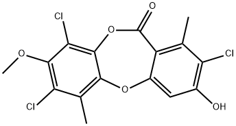 11H-Dibenzo[b,e][1,4]dioxepin-11-one, 2,7,9-trichloro-3-hydroxy-8-methoxy-1,6-dimethyl- Struktur