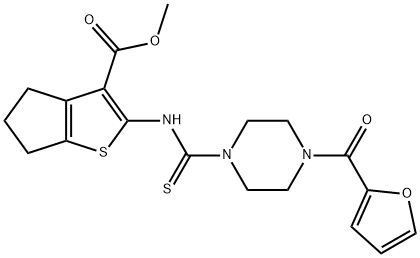 methyl 2-(4-(furan-2-carbonyl)piperazine-1-carbothioamido)-5,6-dihydro-4H-cyclopenta[b]thiophene-3-carboxylate Struktur