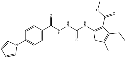 methyl 2-(2-(4-(1H-pyrrol-1-yl)benzoyl)hydrazinecarbothioamido)-4-ethyl-5-methylthiophene-3-carboxylate Struktur