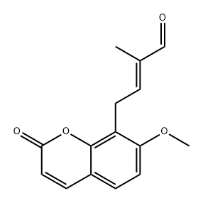 2-Butenal, 4-(7-methoxy-2-oxo-2H-1-benzopyran-8-yl)-2-methyl-, (E)- (9CI) Struktur