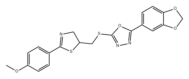 1,3,4-Oxadiazole, 2-(1,3-benzodioxol-5-yl)-5-[[[4,5-dihydro-2-(4-methoxyphenyl)-5-thiazolyl]methyl]thio]- Struktur