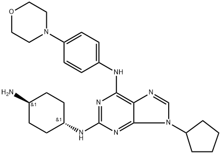 9H-Purine-2,6-diamine, N2-(trans-4-aminocyclohexyl)-9-cyclopentyl-N6-[4-(4-morpholinyl)phenyl]- Struktur