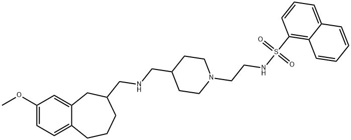 1-Naphthalenesulfonamide, N-[2-[4-[[[(6,7,8,9-tetrahydro-3-methoxy-5H-benzocyclohepten-6-yl)methyl]amino]methyl]-1-piperidinyl]ethyl]- Struktur