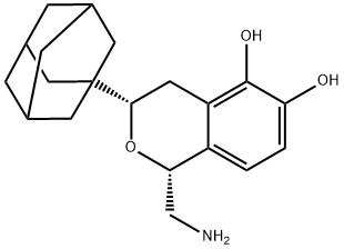 1H-2-Benzopyran-5,6-diol, 1-(aminomethyl)-3,4-dihydro-3-tricyclo[3.3.1.13,7]dec-1-yl-, (1R,3S)- Struktur