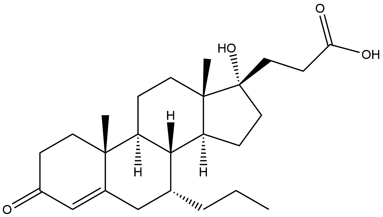 Pregn-4-ene-21-carboxylic acid, 17-hydroxy-3-oxo-7-propyl-, (7α,17α)- Struktur