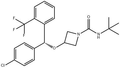 1-Azetidinecarboxamide, 3-[(R)-(4-chlorophenyl)[2-(trifluoromethyl)phenyl]methoxy]-N-(1,1-dimethylethyl)- Struktur