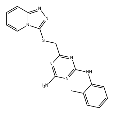 1,3,5-Triazine-2,4-diamine, N2-(2-methylphenyl)-6-[(1,2,4-triazolo[4,3-a]pyridin-3-ylthio)methyl]- Struktur