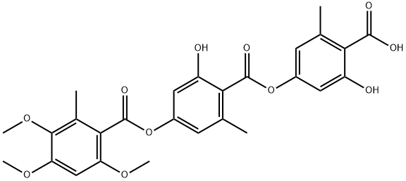 Benzoic acid, 2-hydroxy-6-methyl-4-[(3,4,6-trimethoxy-2-methylbenzoyl)oxy]-, 4-carboxy-3-hydroxy-5-methylphenyl ester Struktur