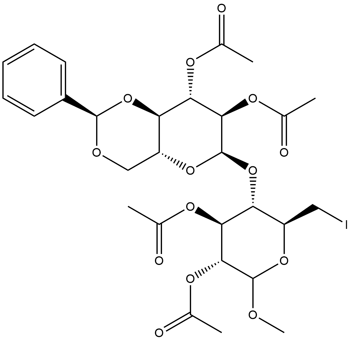 D-Glucopyranoside, methyl 6-deoxy-4-O-[2,3-di-O-acetyl-4,6-O-[(R)-phenylmethylene]-α-D-glucopyranosyl]-6-iodo-, diacetate (9CI)