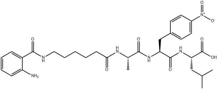 L-Leucine, N-[6-[(2-aminobenzoyl)amino]-1-oxohexyl]-L-alanyl-4-nitro-L-phenylalanyl- Struktur