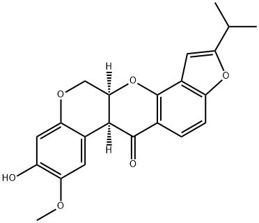 [1]Benzopyrano[3,4-b]furo[2,3-h][1]benzopyran-6(6aH)-one, 12,12a-dihydro-9-hydroxy-8-methoxy-2-(1-methylethyl)-, (6aS-cis)- (9CI) Struktur