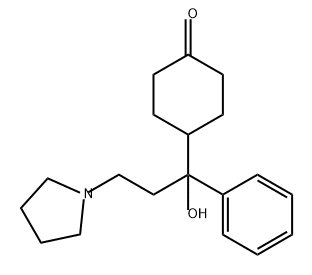 Cyclohexanone, 4-[1-hydroxy-1-phenyl-3-(1-pyrrolidinyl)propyl]- Struktur