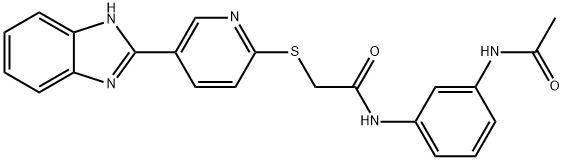 Acetamide, N-[3-(acetylamino)phenyl]-2-[[5-(1H-benzimidazol-2-yl)-2-pyridinyl]thio]- Struktur