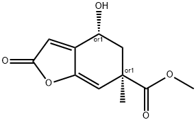 rac-2,4,5,6-Tetrahydro-4β*-hydroxy-2-oxo-6β*-methyl-6-benzofurancarboxylic acid methyl ester Struktur