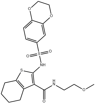 Benzo[b]thiophene-3-carboxamide, 2-[[(2,3-dihydro-1,4-benzodioxin-6-yl)sulfonyl]amino]-4,5,6,7-tetrahydro-N-(2-methoxyethyl)- Struktur