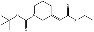 1-Piperidinecarboxylic acid, 3-(2-ethoxy-2-oxoethylidene)-, 1,1-dimethylethyl ester, (3E)- Struktur