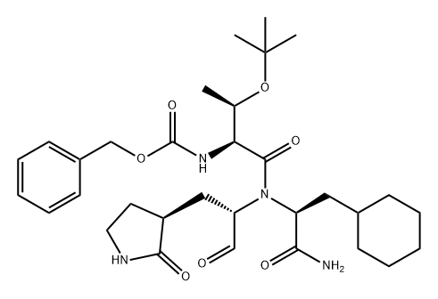 L-Alaninamide, O-(1,1-dimethylethyl)-N-[(phenylmethoxy)carbonyl]-L-threonyl-3-cyclohexyl-N-[(1S)-1-formyl-2-[(3S)-2-oxo-3-pyrrolidinyl]ethyl]- Struktur