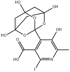 3-Pyridinecarboxylic acid, 5-hydroxy-2-iodo-6-methyl-4-(1,5,7-trihydroxy-2,4,10-trioxatricyclo[3.3.1.13,7]dec-3-yl)- Struktur