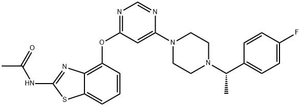 Acetamide, N-[4-[[6-[4-[(1S)-1-(4-fluorophenyl)ethyl]-1-piperazinyl]-4-pyrimidinyl]oxy]-2-benzothiazolyl]- Struktur