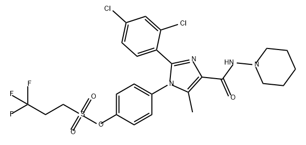 1-Propanesulfonic acid, 3,3,3-trifluoro-, 4-[2-(2,4-dichlorophenyl)-5-methyl-4-[(1-piperidinylamino)carbonyl]-1H-imidazol-1-yl]phenyl ester Struktur