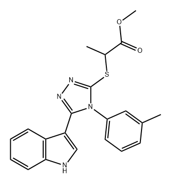 Propanoic acid, 2-[[5-(1H-indol-3-yl)-4-(3-methylphenyl)-4H-1,2,4-triazol-3-yl]thio]-, methyl ester Struktur