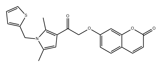 2H-1-Benzopyran-2-one, 7-[2-[2,5-dimethyl-1-(2-thienylmethyl)-1H-pyrrol-3-yl]-2-oxoethoxy]- Struktur