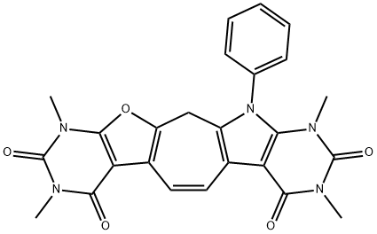 Pyrimido[5,4:4,5]furo[2,3:4,5]cyclohepta[1,2:4,5]pyrrolo[2,3-d]pyrimidine-2,4,7,9(3H,8H)-tetrone,  1,10,12,13-tetrahydro-1,3,8,10-tetramethyl-13-phenyl- Struktur