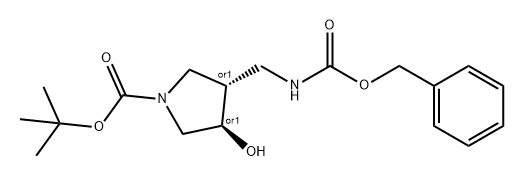 1-Pyrrolidinecarboxylic acid, 3-hydroxy-4-[[[(phenylmethoxy)carbonyl]amino]methyl]-, 1,1-dimethylethyl ester, (3R,4S)-rel- Struktur