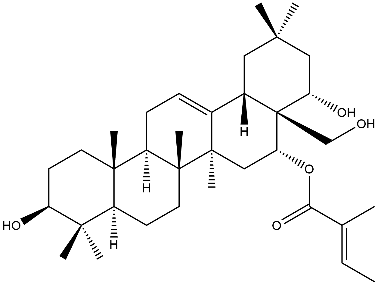 Olean-12-ene-3,16,22,28-tetrol, 16-(2-methyl-2-butenoate), [3β,16α(E),22α]- Struktur