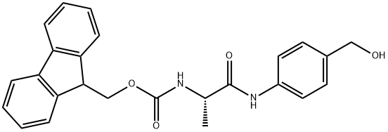 Carbamic acid, N-[(1S)-2-[[4-(hydroxymethyl)phenyl]amino]-1-methyl-2-oxoethyl]-, 9H-fluoren-9-ylmethyl ester Struktur