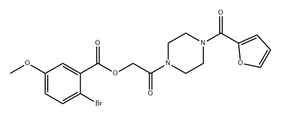 Benzoic acid, 2-bromo-5-methoxy-, 2-[4-(2-furanylcarbonyl)-1-piperazinyl]-2-oxoethyl ester Struktur