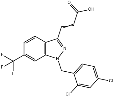 2-Propenoic acid, 3-[1-[(2,4-dichlorophenyl)methyl]-6-(trifluoromethyl)-1H-indazol-3-yl]- Struktur