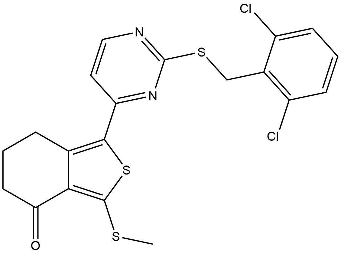 1-[2-[[(2,6-Dichlorophenyl)methyl]thio]-4-pyrimidinyl]-6,7-dihydro-3-(methylthio)benzo[c]thiophen-4(5H)-one Struktur