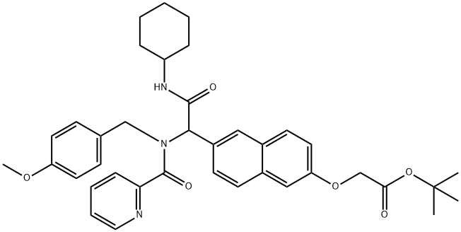 Acetic acid, 2-[[6-[2-(cyclohexylamino)-1-[[(4-methoxyphenyl)methyl](2-pyridinylcarbonyl)amino]-2-oxoethyl]-2-naphthalenyl]oxy]-, 1,1-dimethylethyl ester Struktur