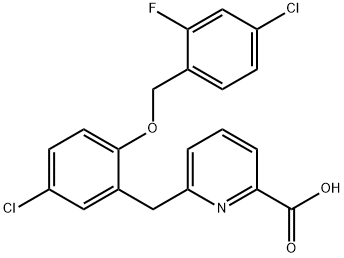 2-Pyridinecarboxylic acid, 6-[[5-chloro-2-[(4-chloro-2-fluorophenyl)methoxy]phenyl]methyl]- Struktur