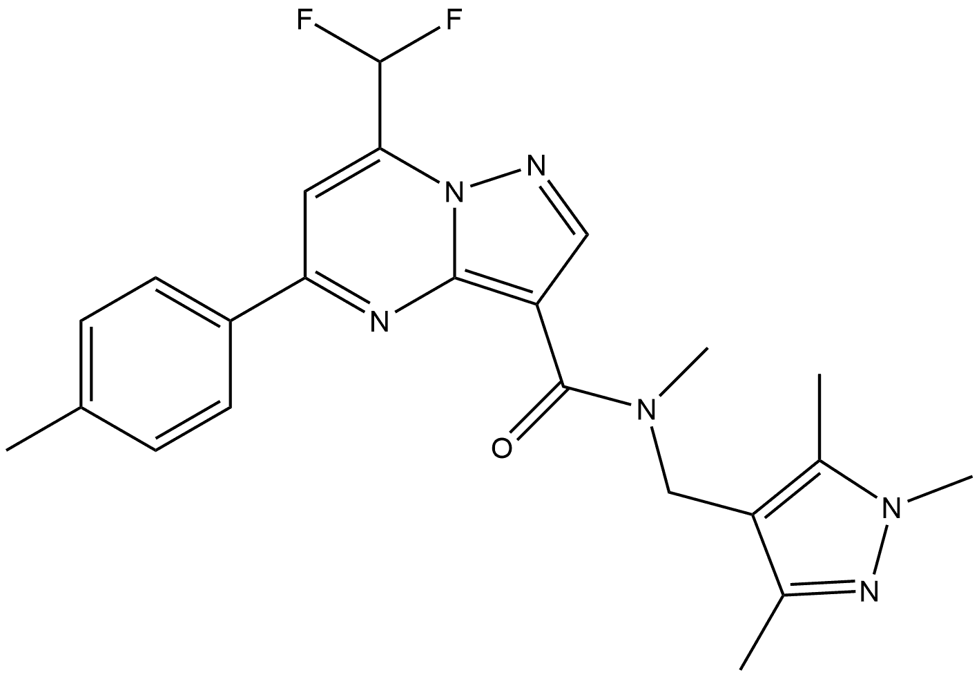 7-(Difluoromethyl)-N-methyl-5-(4-methylphenyl)-N-[(1,3,5-trimethyl-1H-pyrazol-4-yl)methyl]pyrazolo[1,5-a]pyrimidine-3-carboxamide Struktur