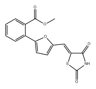 Benzoic acid, 2-[5-[(Z)-(2,4-dioxo-5-thiazolidinylidene)methyl]-2-furanyl]-, methyl ester Struktur