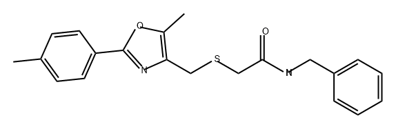 Acetamide, 2-[[[5-methyl-2-(4-methylphenyl)-4-oxazolyl]methyl]thio]-N-(phenylmethyl)- Struktur