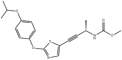 Carbamic acid, N-[(1S)-1-methyl-3-[2-[4-(1-methylethoxy)phenoxy]-5-thiazolyl]-2-propyn-1-yl]-, methyl ester Struktur