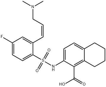 1-Naphthalenecarboxylic acid, 2-[[[2-[(1Z)-3-(dimethylamino)-1-propen-1-yl]-4-fluorophenyl]sulfonyl]amino]-5,6,7,8-tetrahydro- Struktur