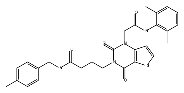 Thieno[3,2-d]pyrimidine-3(2H,4H)-butanamide, 1-[2-[(2,6-dimethylphenyl)amino]-2-oxoethyl]-N-[(4-methylphenyl)methyl]-2,4-dioxo- Struktur