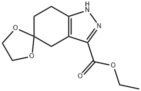 Spiro[1,3-dioxolane-2,5'-[5H]indazole]-3'-carboxylic acid, 1',4',6',7'-tetrahydro-, ethyl ester Struktur