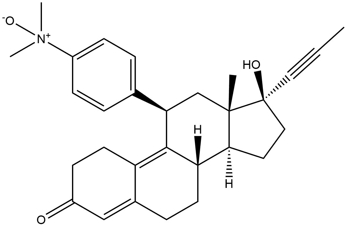 4-((8S,11R,13S,14S,17S)-17-hydroxy-13-methyl-3-oxo-17-(prop-1-yn-1-yl)-2,3,6,7,8,11,12,13,14,15,16,17-dodecahydro-1H-cyclopenta[a]phenanthren-11-yl)-N,N-dimethylaniline oxide Struktur