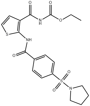 Carbamic acid, N-[[2-[[4-(1-pyrrolidinylsulfonyl)benzoyl]amino]-3-thienyl]carbonyl]-, ethyl ester Struktur