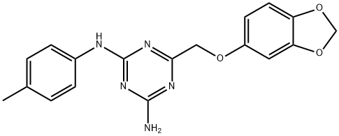 6-(1,3-benzodioxol-5-yloxymethyl)-2-N-(4-methylphenyl)-1,3,5-triazine-2,4-diamine Struktur